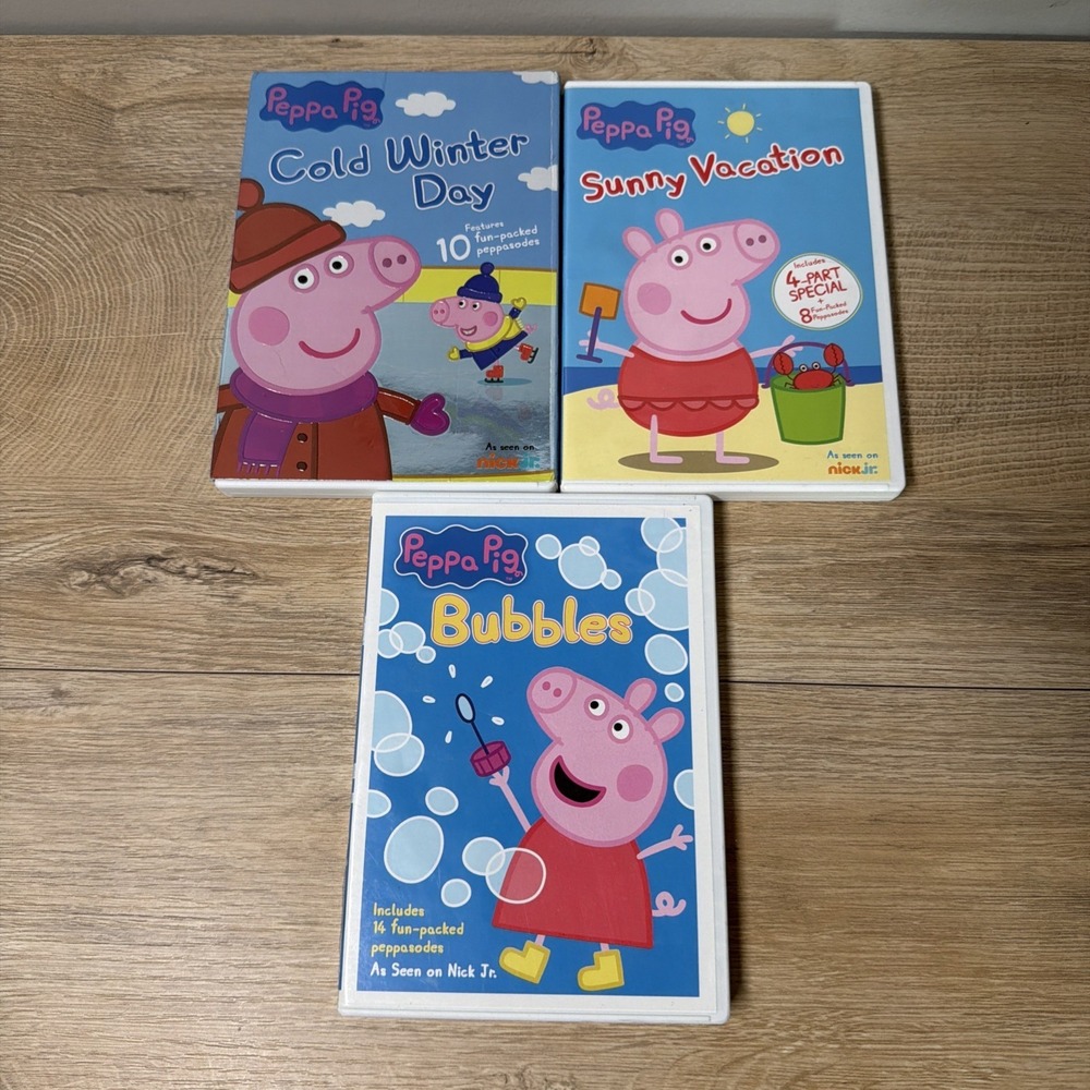 Peppa Pig DVD Lot Sunny Vacation Bubbles Cold Winter Day Kids Cartoons